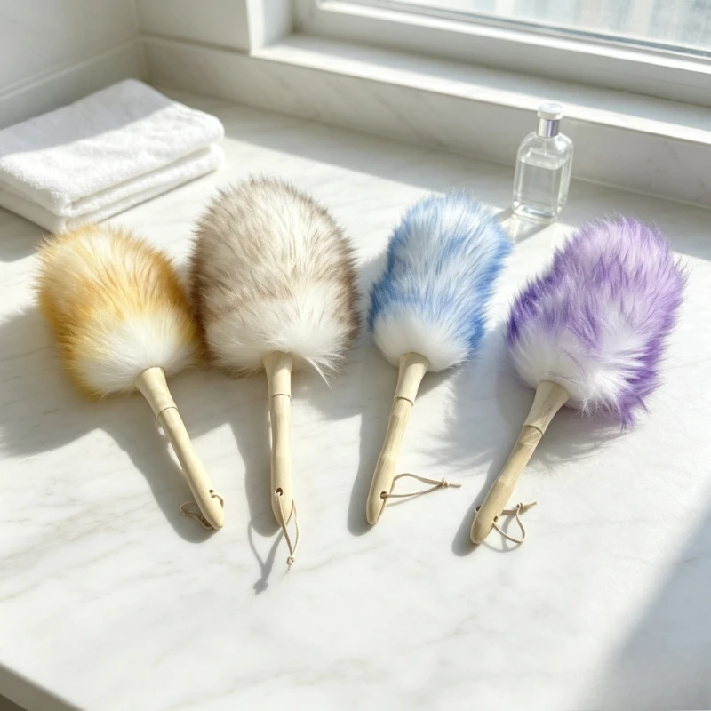 Multi-color Thickened Wool Feather Duster Wooden Handle Mini Duster Household Desktop Window Ornament Dust Sweeping Accessory