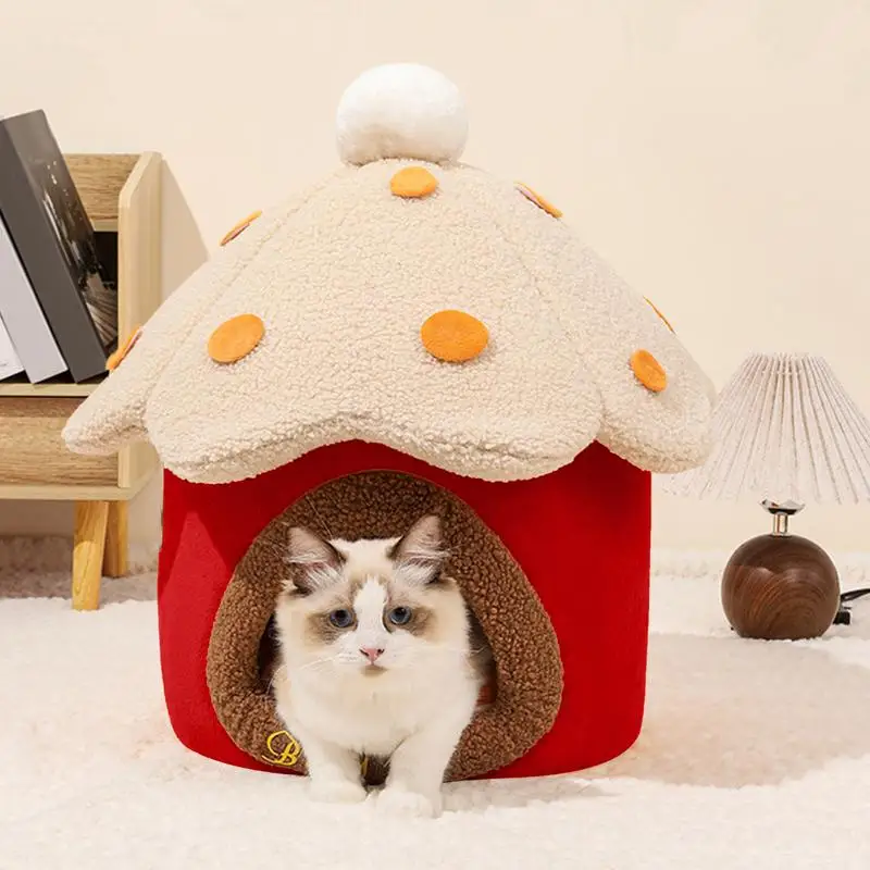 

Mushroom Shaped Cat House Warm Cat Nest Cozy Pet Bed Cave Nest Cat Sleeping Bed Puppy House With Removable And Washable Cushion