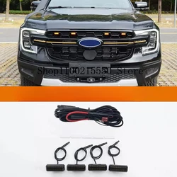 Car Raptor Style Front Mesh Grille Light Kit with Amber LED Lights Mounting Bracket for 2023-2024 Ford Ranger