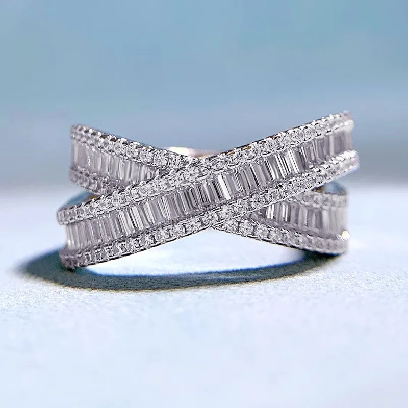 

S925 Silver Full Diamond Thin Stacked Cross Ring with Thin Layers, Index Finger Joint Ring, Cold and Elegant Style, Inns Retro R