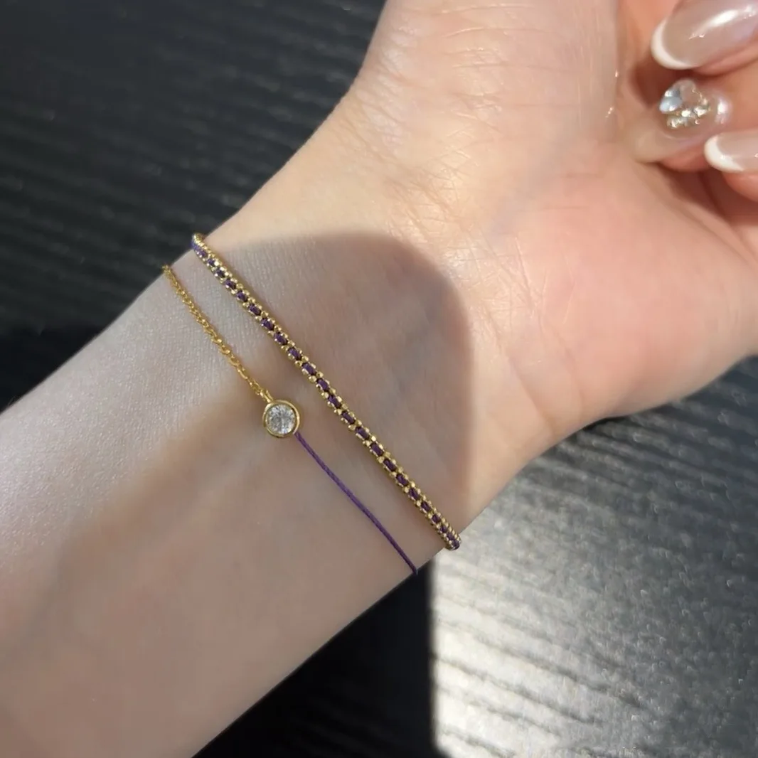 New in stacking style lavender chain bracelets for women light luxury exquisite round diamonds half rope purple bangles jewelry