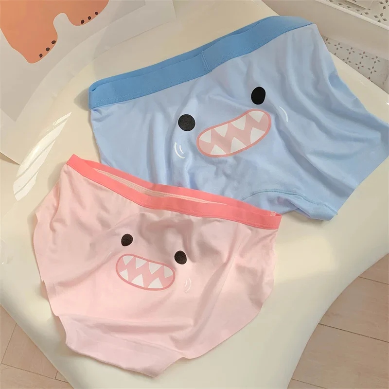 

2PCS Couple Lingerie For Women Men's Boxers Shorts Panties Cartoon Shark kawaii Bragas Sexys Tangas Mujer Lovers Mid Waist