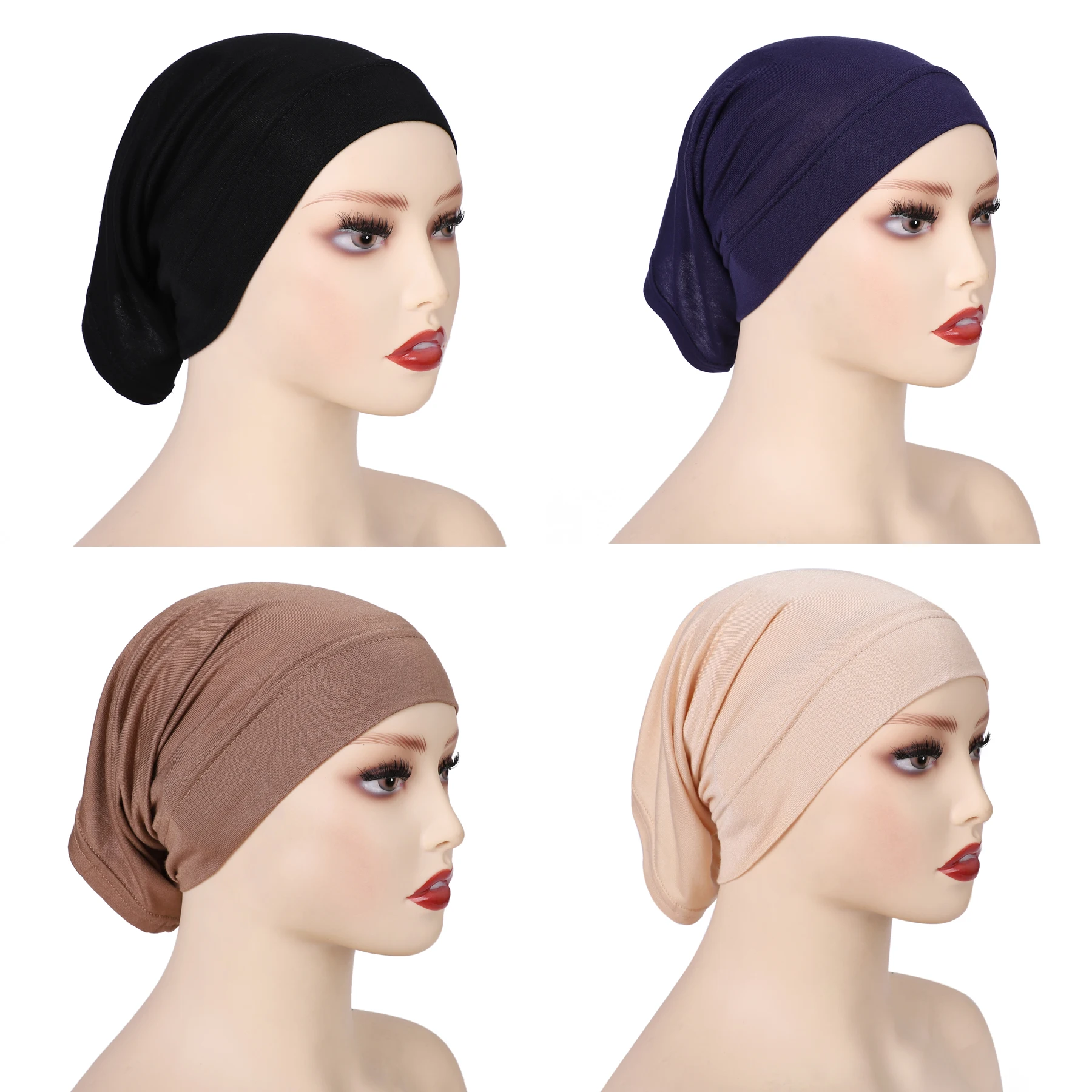 Ensemble de 4 pièces de turban musulman de haute qualité, bonnet tube hijab, élastique, respirant, sous-écharpe