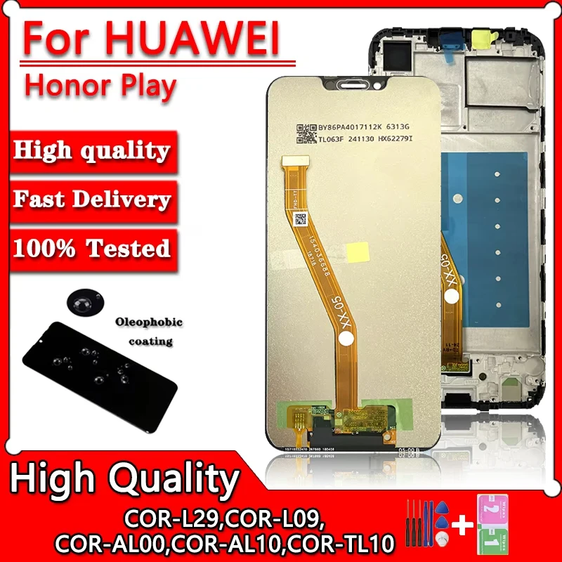 6,3-дюймовый протестированный дисплей для Huawei Honor Play, сенсорный экран, панель дигитайзера в сборе COR-L29 COR-L09 COR-AL00, экран с рамкой 6,3-дюймовый протестированный дисплей для Huawei Honor Play, сенсорный экран, панель дигитайзера в сборе COR-L29 COR-L09 COR-AL00, экран с рамкой