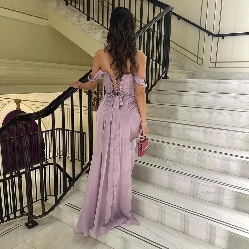 Msikoods Arabic Evening Dresses 2024 off The Shoulder Pleated Prom Dresses Side Slit Formal Occasion Gowns Celebity Party Dress