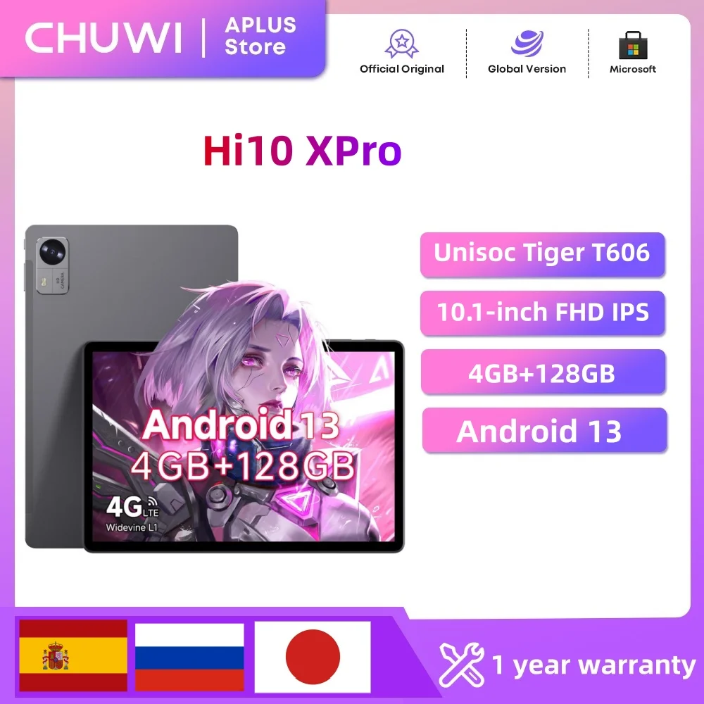 

Планшетный компьютер CHUWI Hi10X Pro Android 13, 10 'FHD IPS экран 4GB + 4GB RAM 128GB ROM UNISOC T606 8 - ядерный 7000 мАч аккумулятор 4G планшет