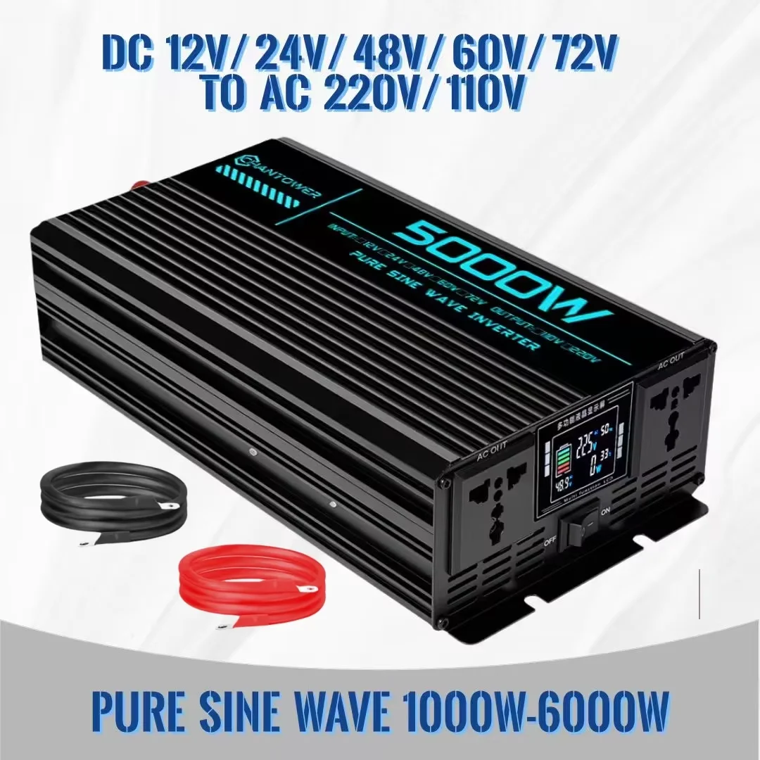 Pure Sine Wave Inverter 12V 220V 1000W 2000W 3000W 4000W 5000W 6000W DC To AC Transformer Power Converter Car Solar Inverter