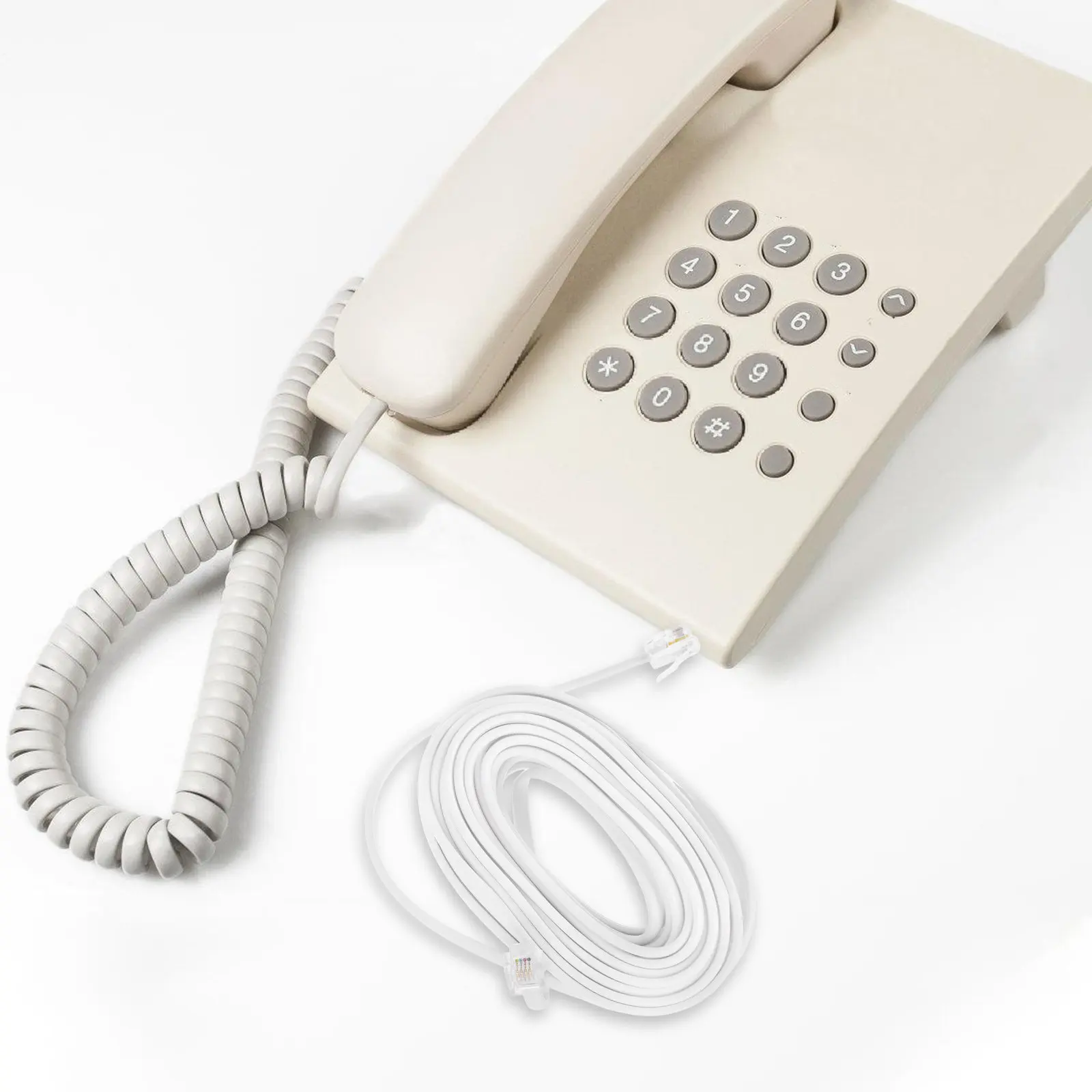 

Landline Telephone Extension Cord Cable 25Ft Rj11 Rj14 Connector Plug Office Home Phone Cable Wire Cord Phone Telephone Landline