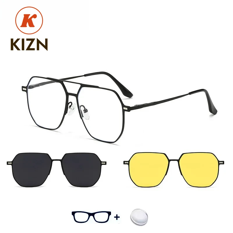 

KIZN 3 IN 1 Myopia Hyperopia Sunglasses Custom Big Frame Men Women Polarized Magnetic Clip Prescription Glasses Optics Eyewear
