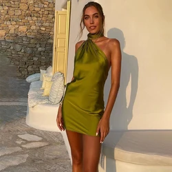 Verngo Sleeveless Party Gown Strapless A Line Mini Dresses For Women Green Backless Evening Dress Satin Short Prom Gown