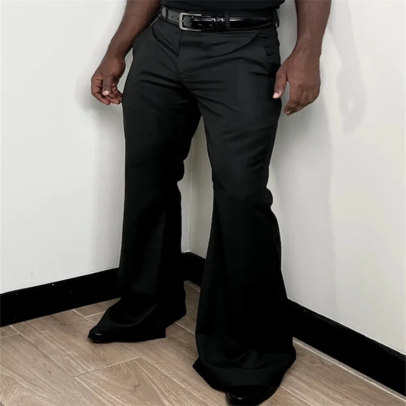 Men Vintage Flare Pants High Waist Bell Bottom Trousers Wide Leg Casual Solid Color Streetwear Formal Party Pants for Men