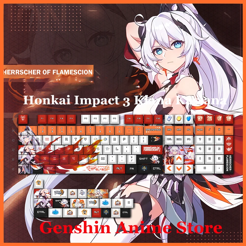 

Game Honkai Impact 3 Kiana Kaslana PBT Key Caps Cosplay Props Axis Side Engraved Mechanicale Keycaps Gaming Tabletop Supplies