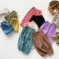 Summer Linen Kids Girls Sunscreen Pant Casual Loose Children Boys cropped Pants Anti-mosquito Trousers