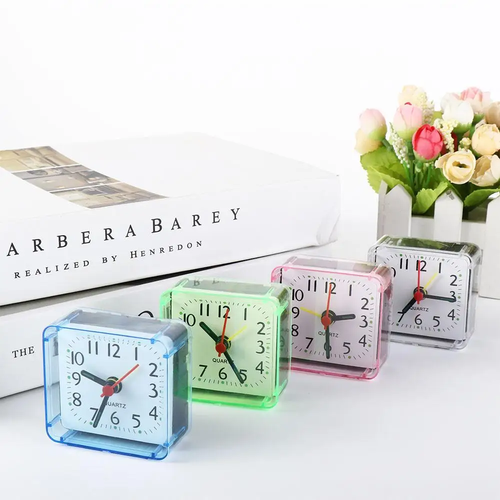 Simple Mute Square Alarm Clock Candy Color Transparent Mini Table Clock Stably Stand Square Bedside