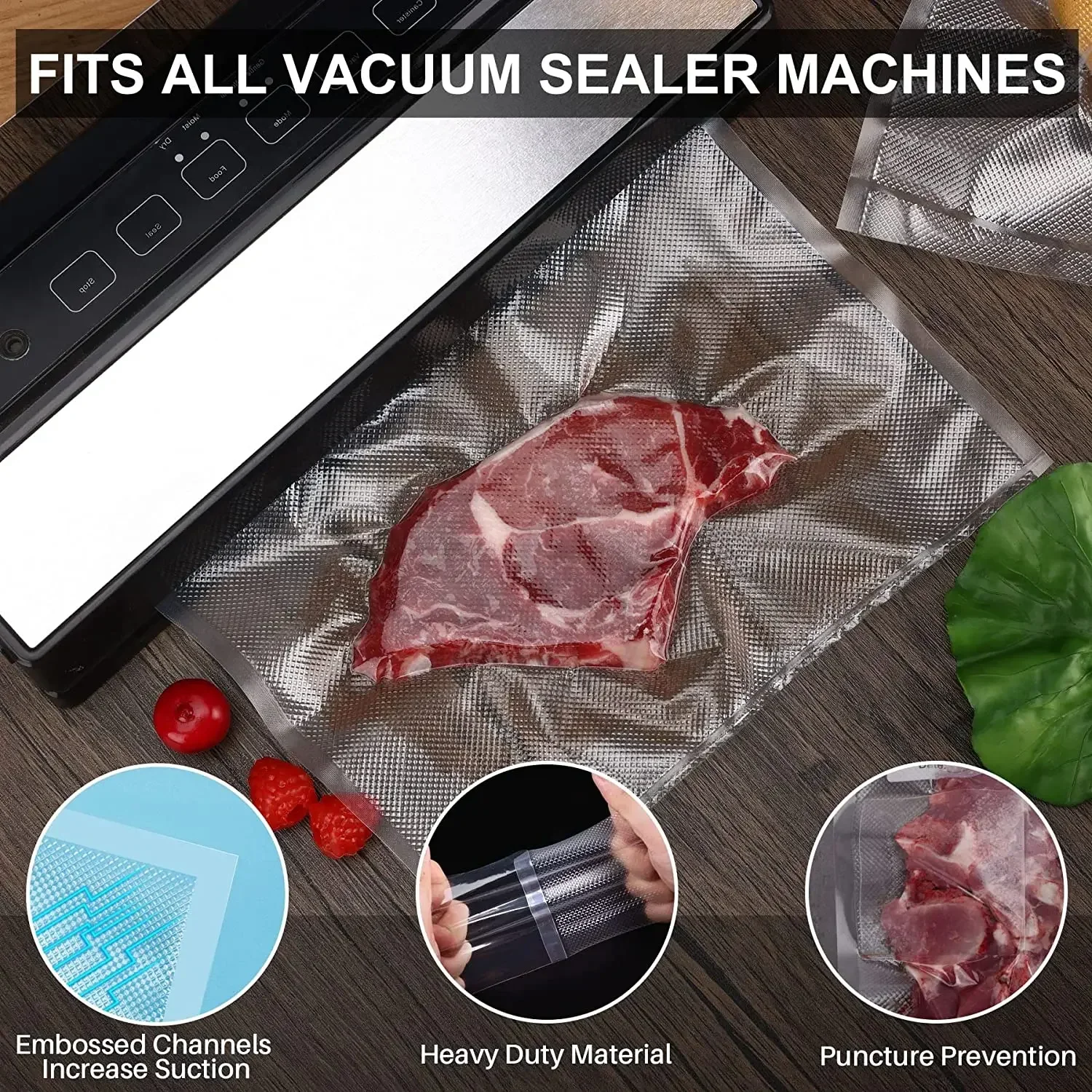 50pcs/Lot BPA-Free Food Vacuum Plastic Sealing Bags Food Preservation Sealed Bag Household Reusable Vacuum Sealer Bag