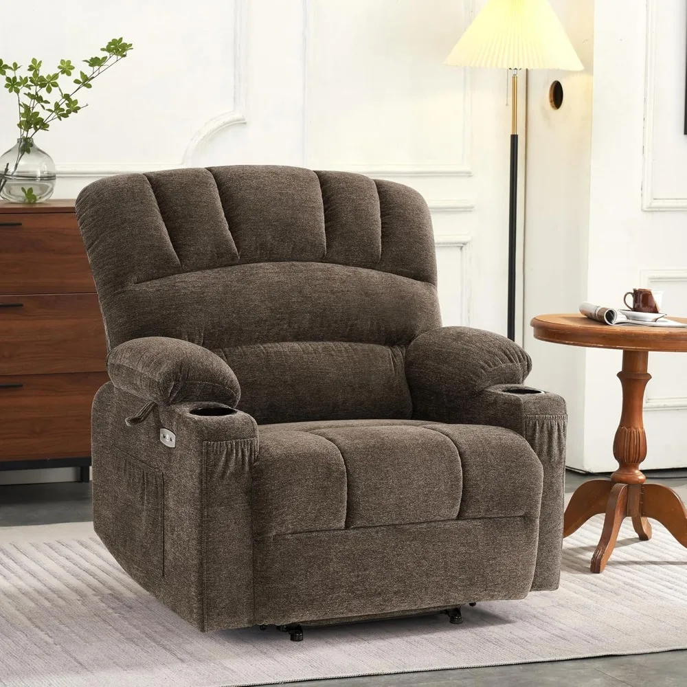 Power Lift Recliner Chair Sofa with Massage and Heat for Big Elderly People, USB Ports, Side Pockets, Fabric R7096 (Medium-Wide）