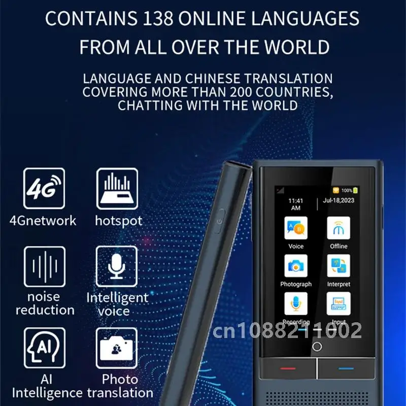 Z6 AI Voice Translator 117 Languages 3.1inch IPS Screen 4G SIM Card Internet 8G Memory Recording Intelligent Translated