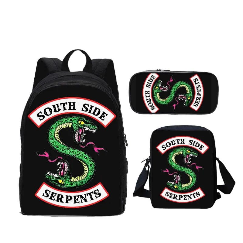 Classic Novelty Novelty Riverdale 3D Print 3pcs/Set pupil School Bags Laptop Daypack Backpack Inclined shoulder bag Pencil Case