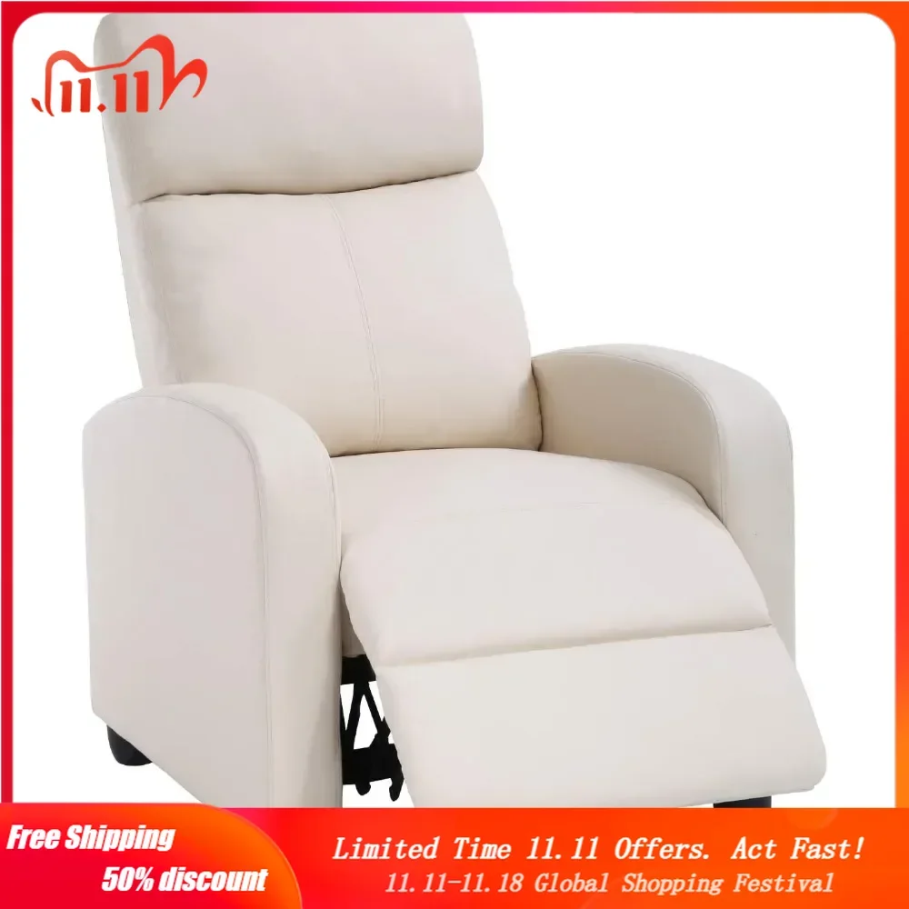 Recliner Chair for Living Room Home Theater Seating Single Reclining Sofa Lounge with Padded Seat Backrest (Beige)