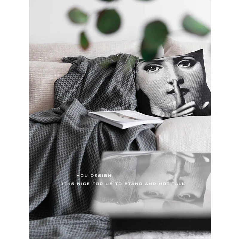 INS divano coperta nappa motivo geometrico coperta grigia mobili sedia prodotto fotografia decorazione puntelli sfondo panno