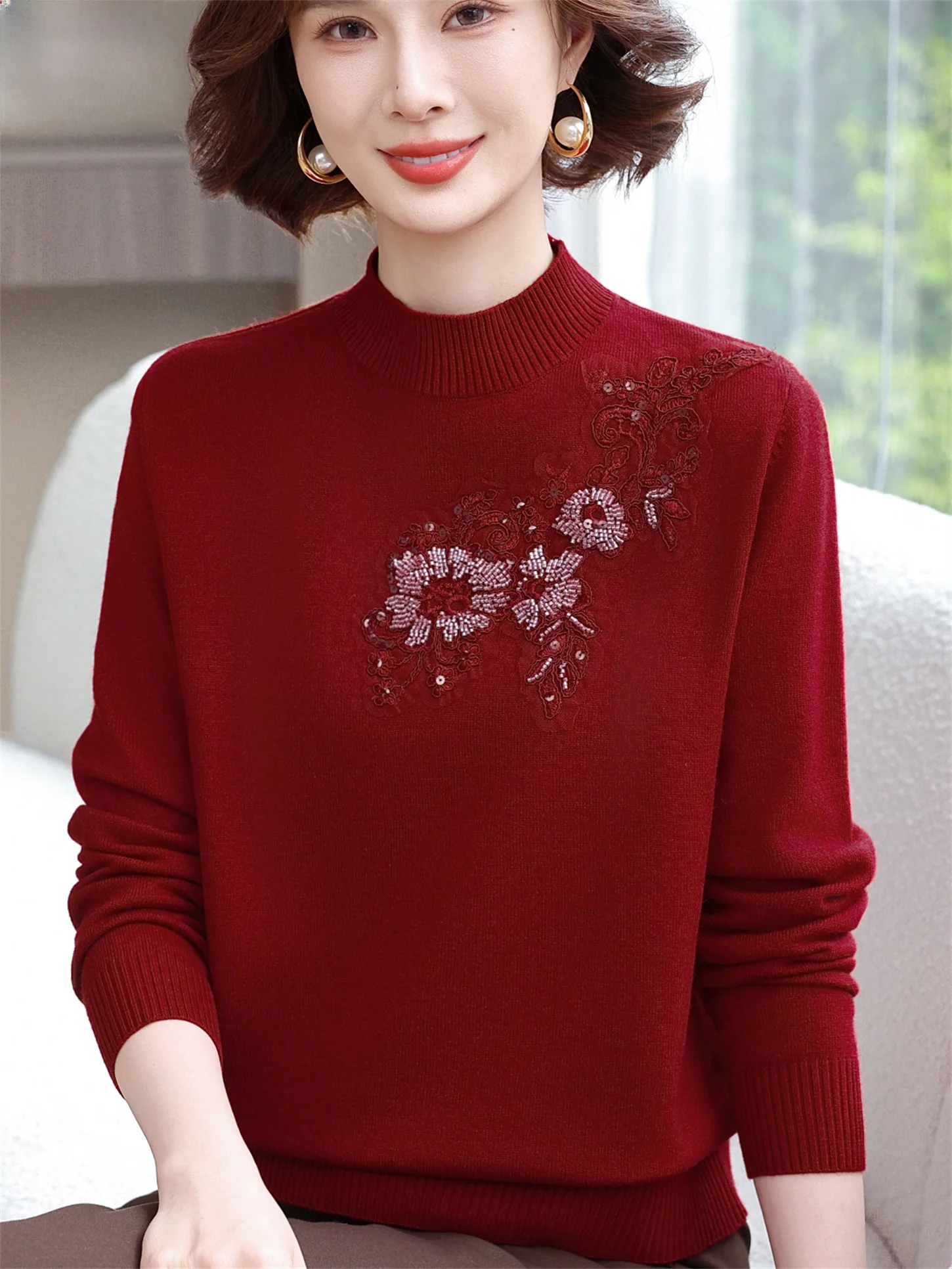 

Свободный шерстяной вязаный свитер с высоким воротником для женщин среднего возраста и ly Faionable, осенне-зимняя мода