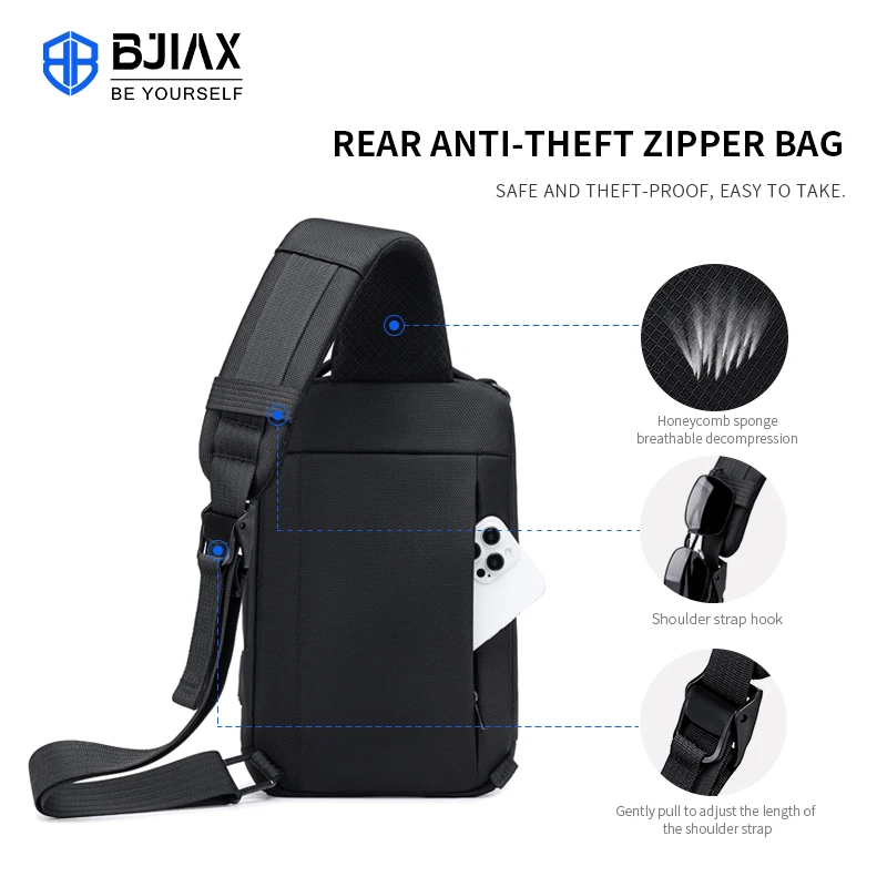 BJIAX-Bolso de pecho multifuncional para hombre, bandolera deportiva de un solo hombro, gran capacidad, tendencia de moda, novedad de 2024