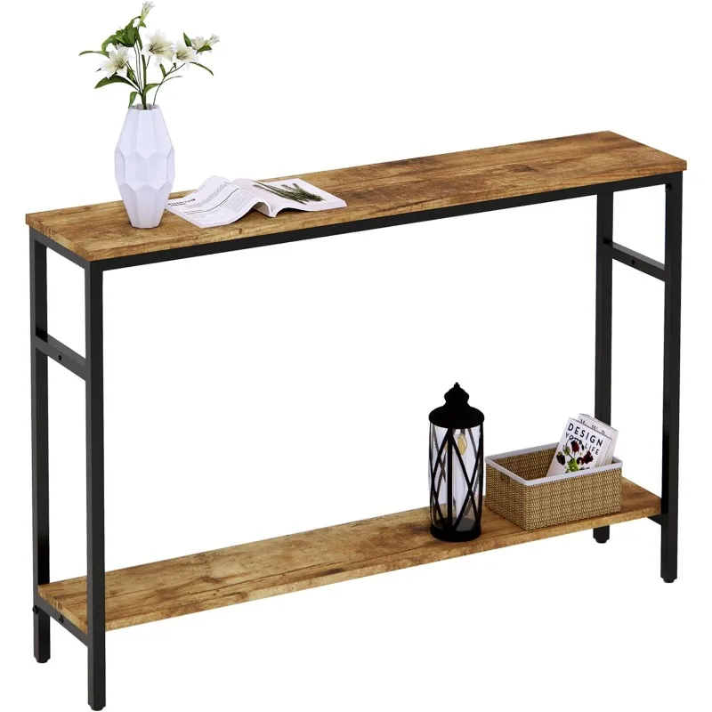 

Narrow Console Table, 47 Inch Sofa Table with Adjustable Shelf, 2-Tier Long Skinny Table for Hallway