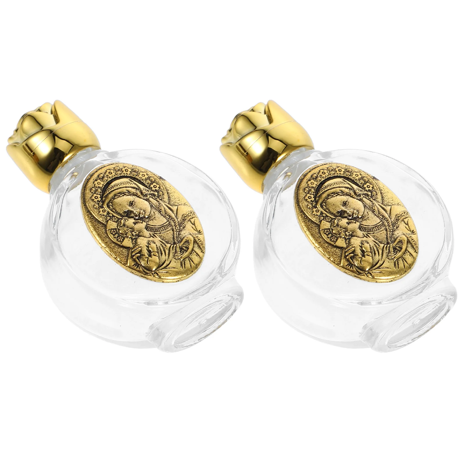 

2Pcs Metal Water Bottle Refillable Glass Bottles Portable Lightweight for Holy Water Fonts Home Decor Baptism Decorations