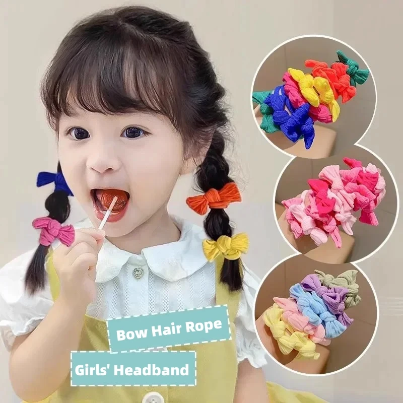 5 sztuk/zestaw koreański śliczny Bowknot elastyczna gumka do włosów jednokolorowe gumki do włosów kucyk Holder nie szkodzi pierścionek do włosów nakrycia głowy dla dzieci — zdjęcie 4