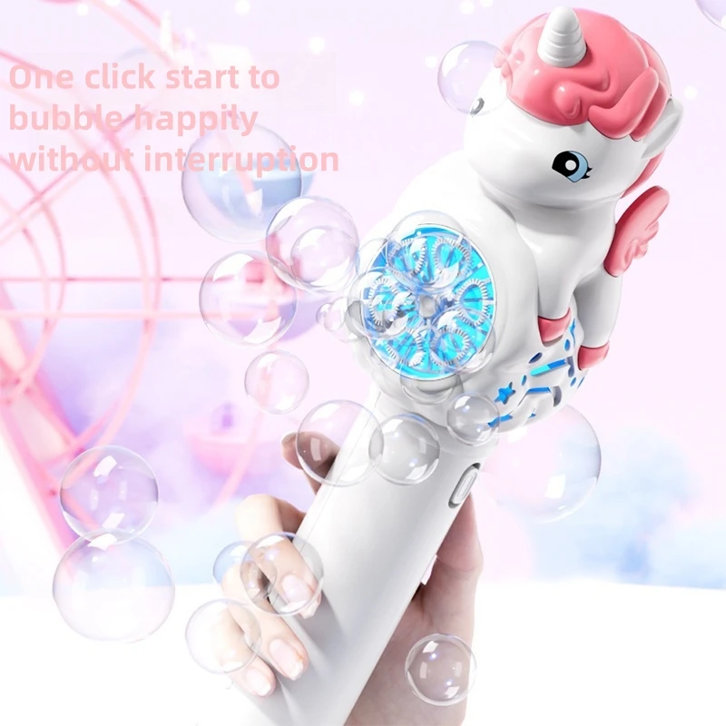 New Children's Handheld Bubble Blowing Unicorn Bubble Machine with Fully Automatic Lighting and Bubble Stick Outdoor Toy