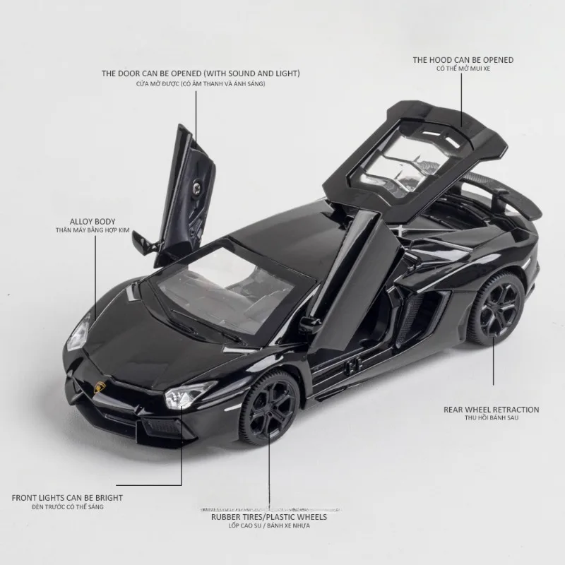 Simulation 1/32 Scale Lamborghini LP740 Sport Car Model With Sound And Light Pullback Metal Diecast Collective Miniature Voiture