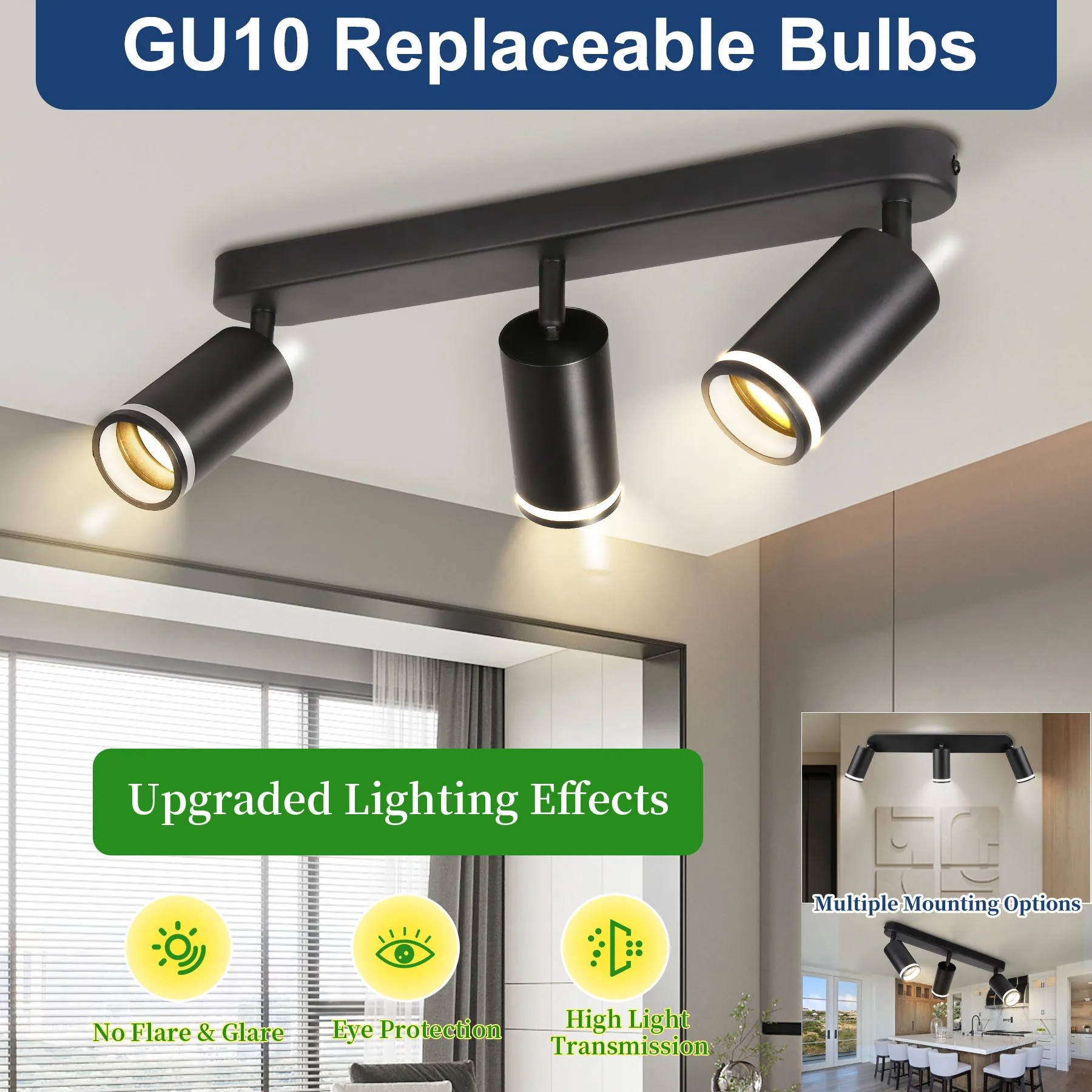 LED GU10 Spot Light Adjustable Angle Ceiling Spotlight Replaceable Bulb Lighting Fixture Living Room Background Wall Track Light