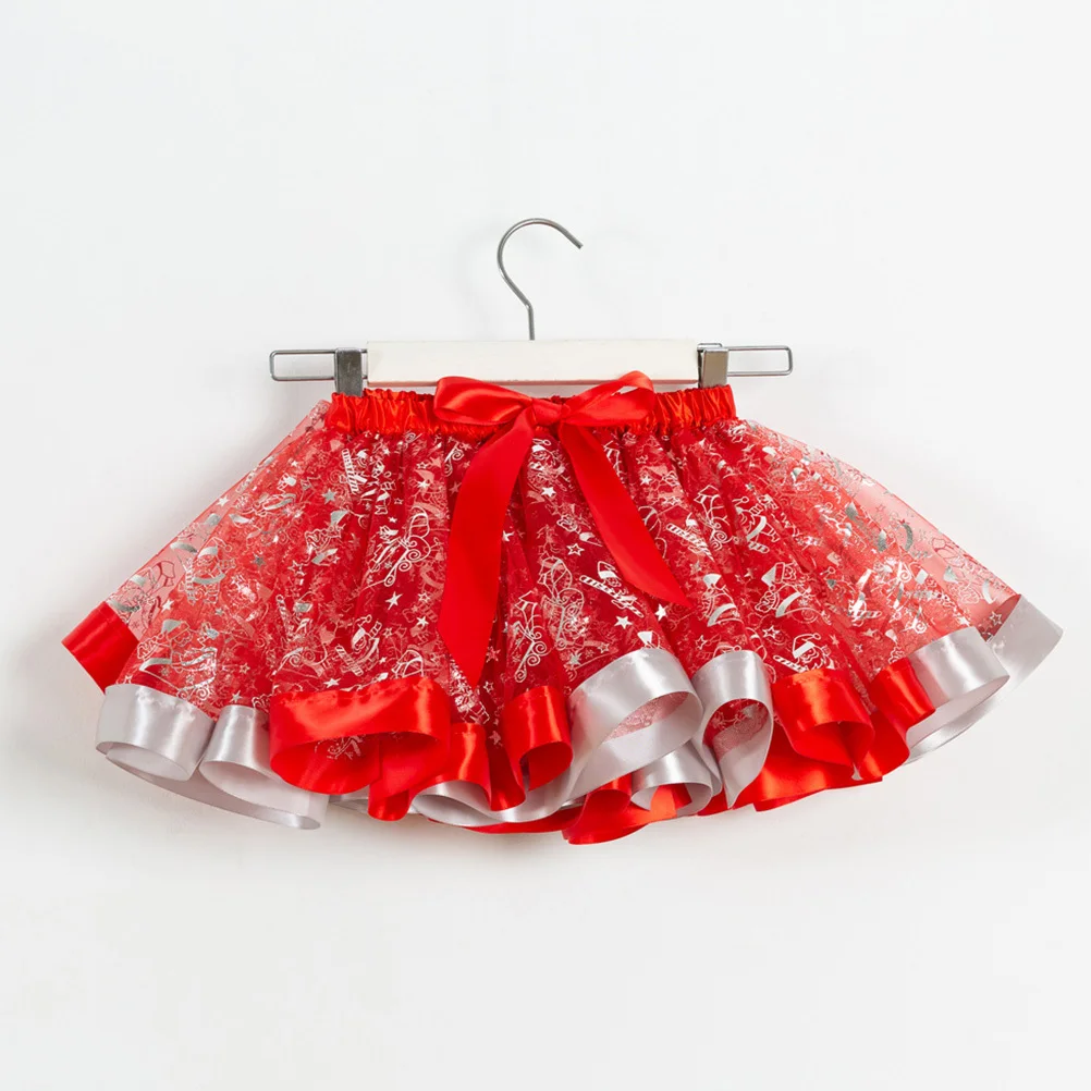 

1 set Children Tulle Christmas Color Design Stretchy Waist Party Dance Skirt For Girls Tutu Gauze Bubble Skirt Children Clothing