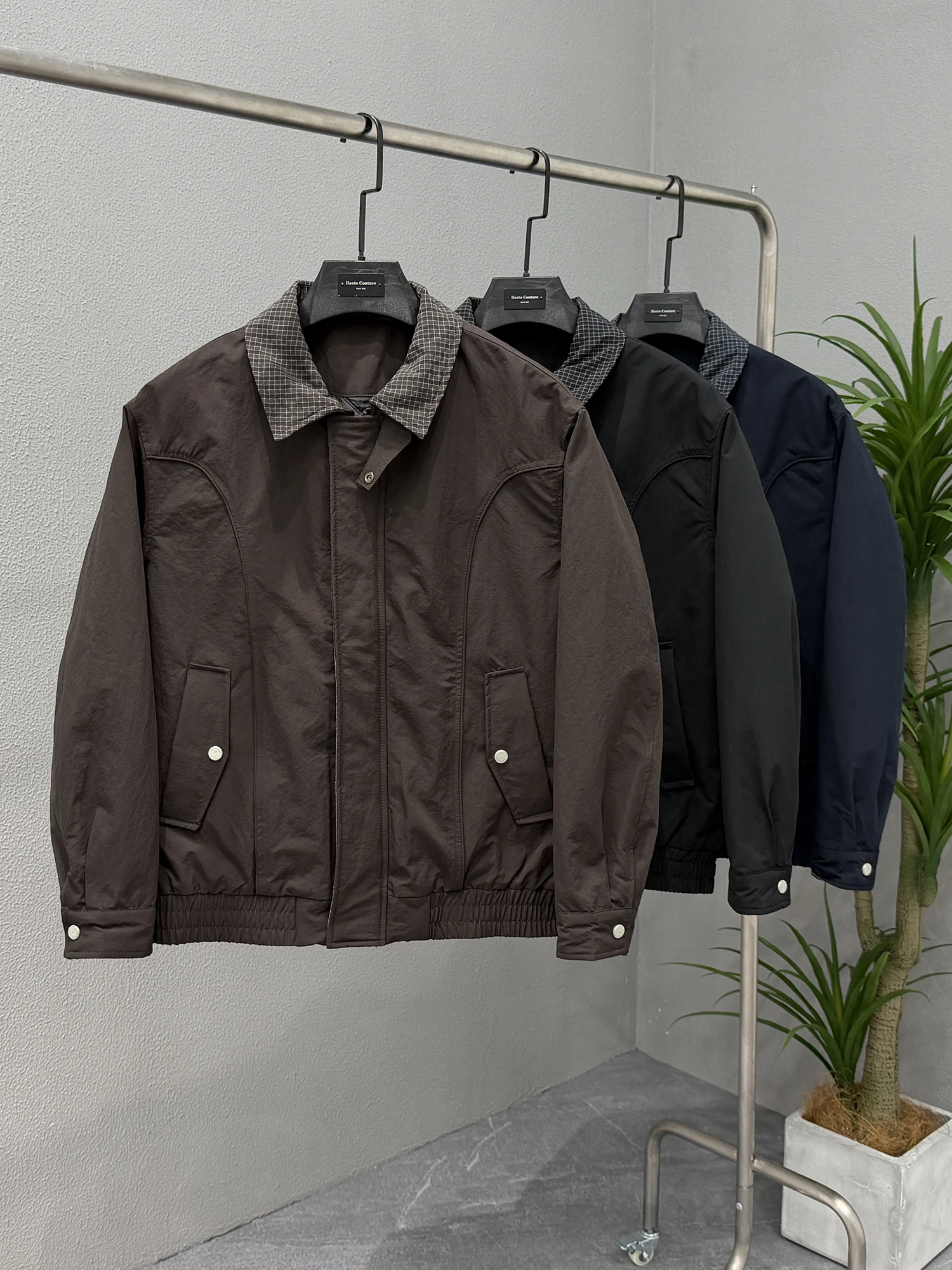 

Premium Plaid Collar Loose Fit Men's Cotton Jaet Autumn Winter Casual Outerwear Warmth Polyester Nylon Cosite Fiber