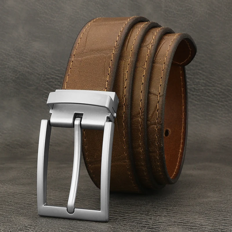 High Quality Pin Buckle Designer Famous Belts Men Luxury Cowskin Crocodile Grain Full Grain Leather Casual Formal Ceinture Homme