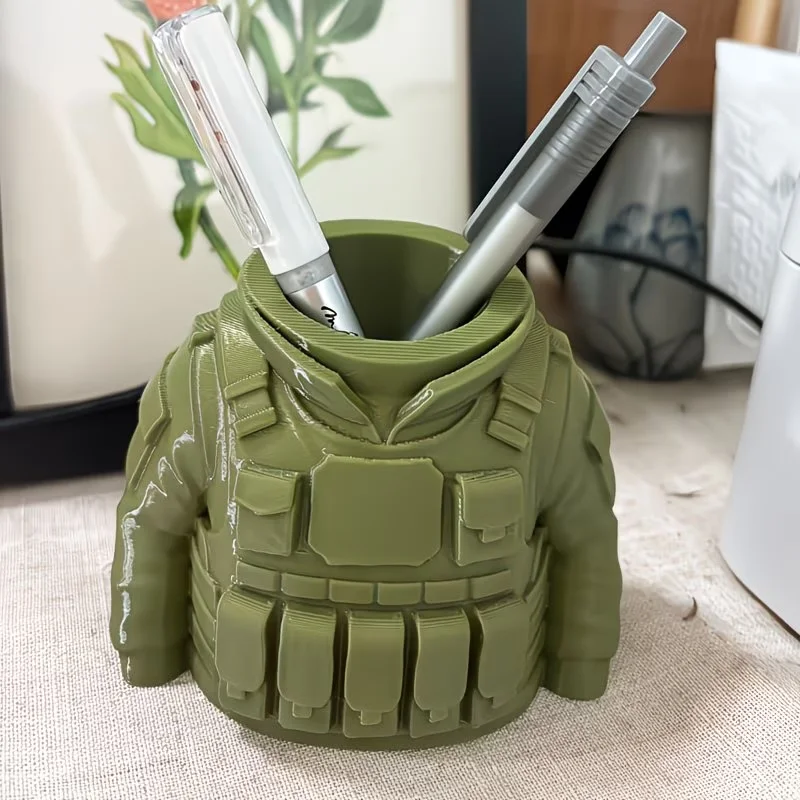 Tactical Vest Pen Holder Creative Desktop Ornament, Office Desktop Storage Piece Creative Niche High-End Gift