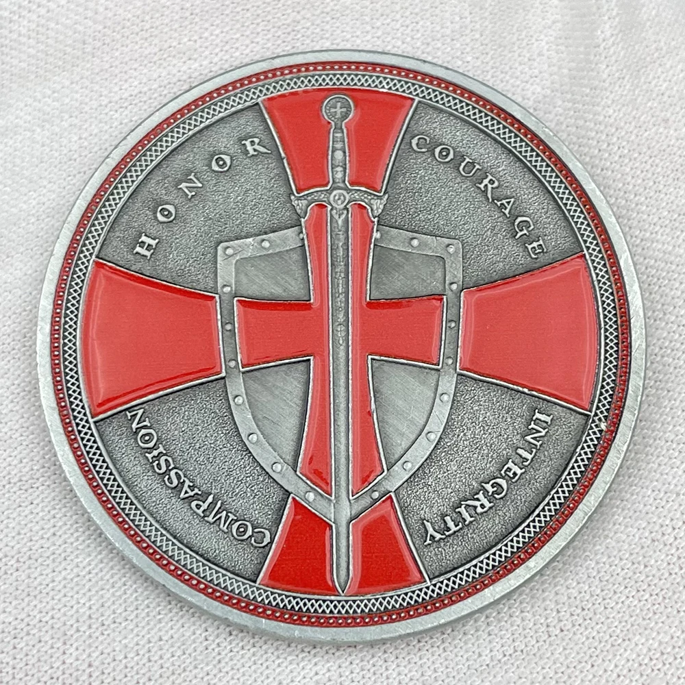 Knight Templar Challenge Coin Red Cross Crusaders Medal Creed Token in Capsule Honor Badge Commemorative Coin