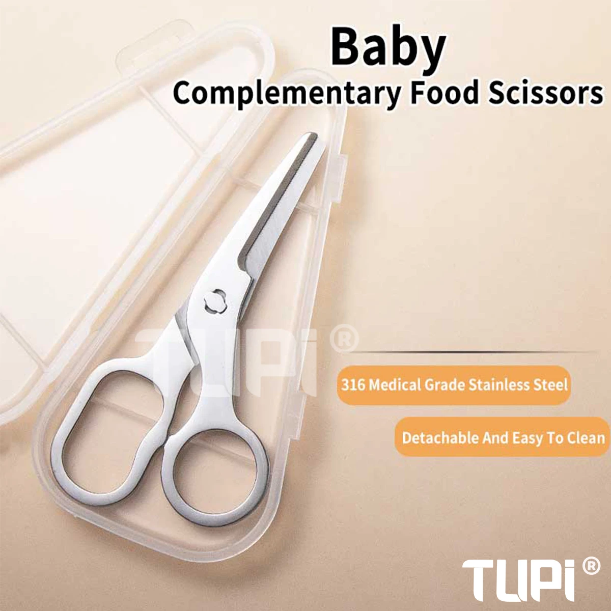 TUPI Baby Scissor Safe Feeding Special Stainless Steel Baby Food Detachable Designed for Babies Cut Noodles Meats Fruits Veggies