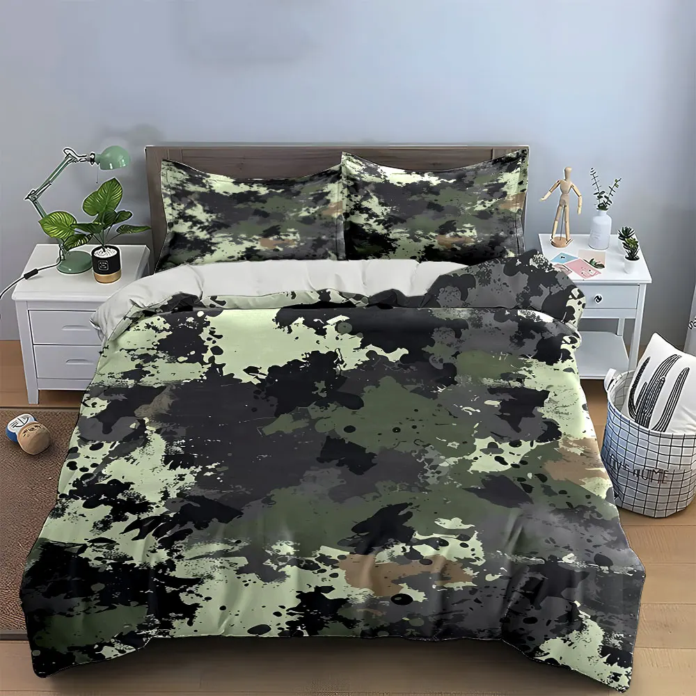 Camouflage Three-Piece Outdoor Set Bedding Set with 1 Duvet Cover 2 Pillowcases Single Double King Queen, Gift