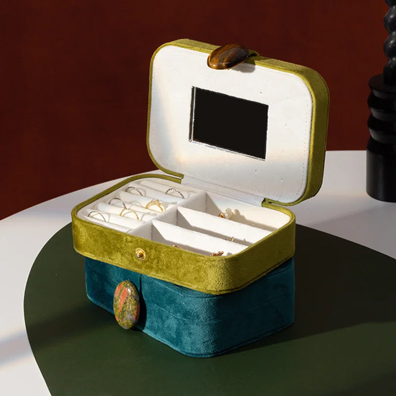 

Бархатная шкатулка для украшений, портативный роскошный органайзер для хранения серег, браслетов, ожерелий и колец, дорожный футляр для украшений