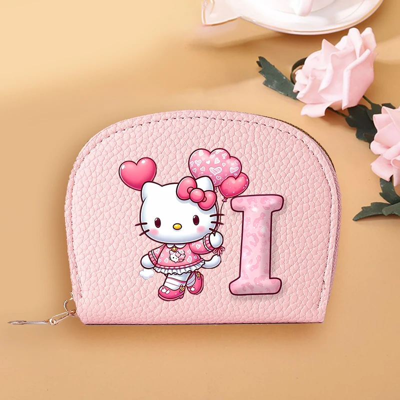 

Сумка для кредитных карт Hello Kitty Letter A-Z с несколькими слотами из искусственной кожи, держатель для удостоверений личности, мультяшный короткий кошелек, зажим для денег, милый чехол для банковской карты
