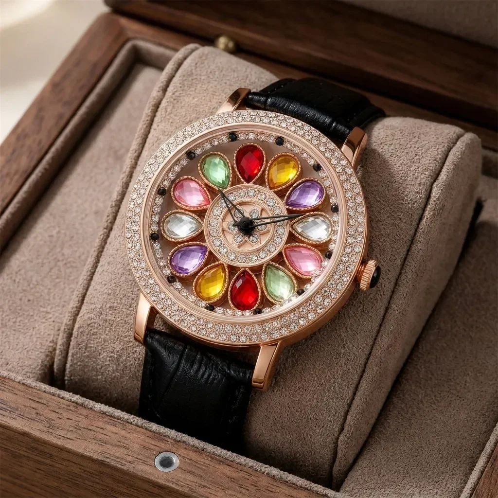 Color treasure pattern dial, light luxury fashion women's watch, banquet commuter versatile decorative watch