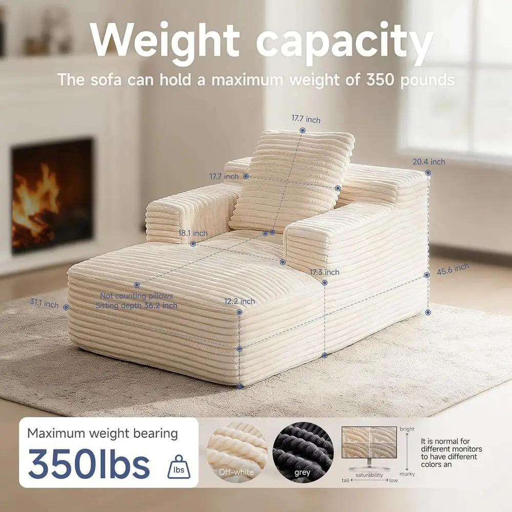 Chaise lounge para interiores de 45 pulgadas, sofá cama cubierto de pana para asientos profundos, sofá cama y lectura, ideal para sala de estar