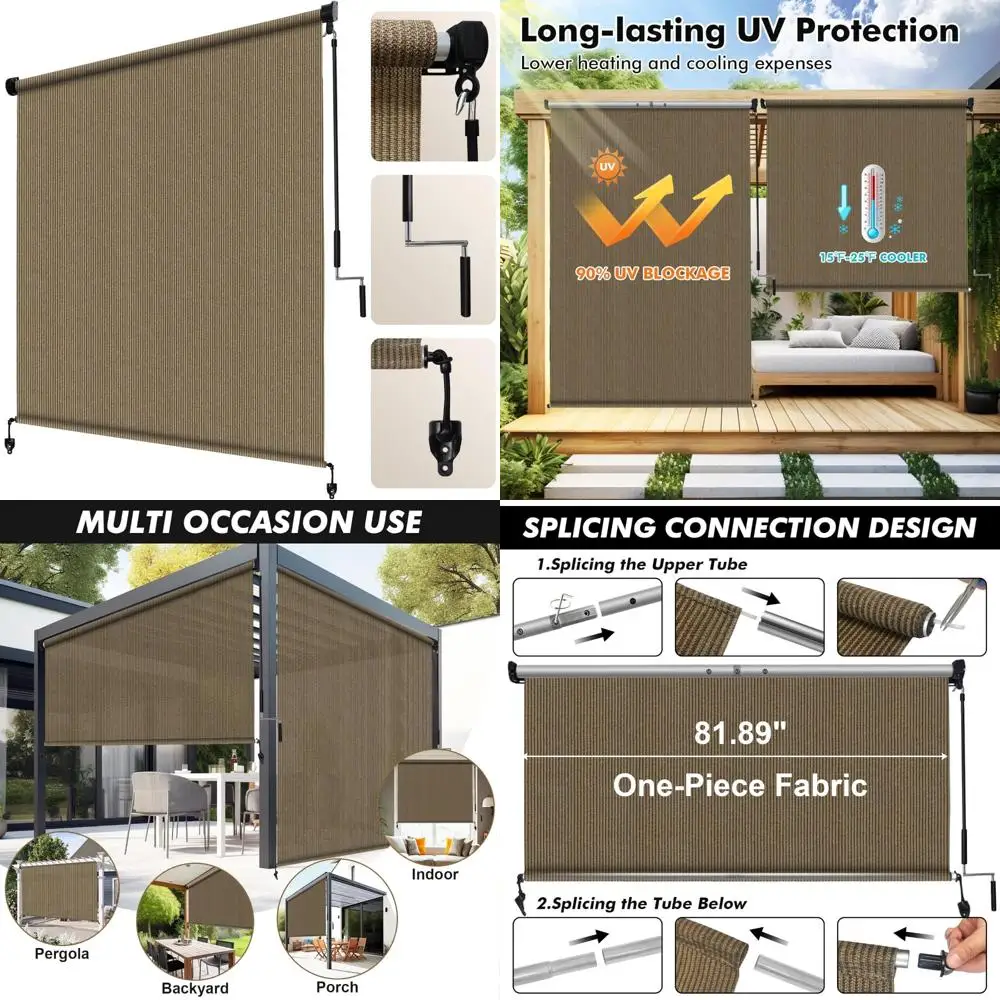 مظلة دوارة خارجية لاسلكية بعرض 7 أقدام وطول 8 أقدام، لمسة نهائية من خشب الجوز، تصميم عمود مقسم للفناء، ستائر قابلة للطي بطول #1