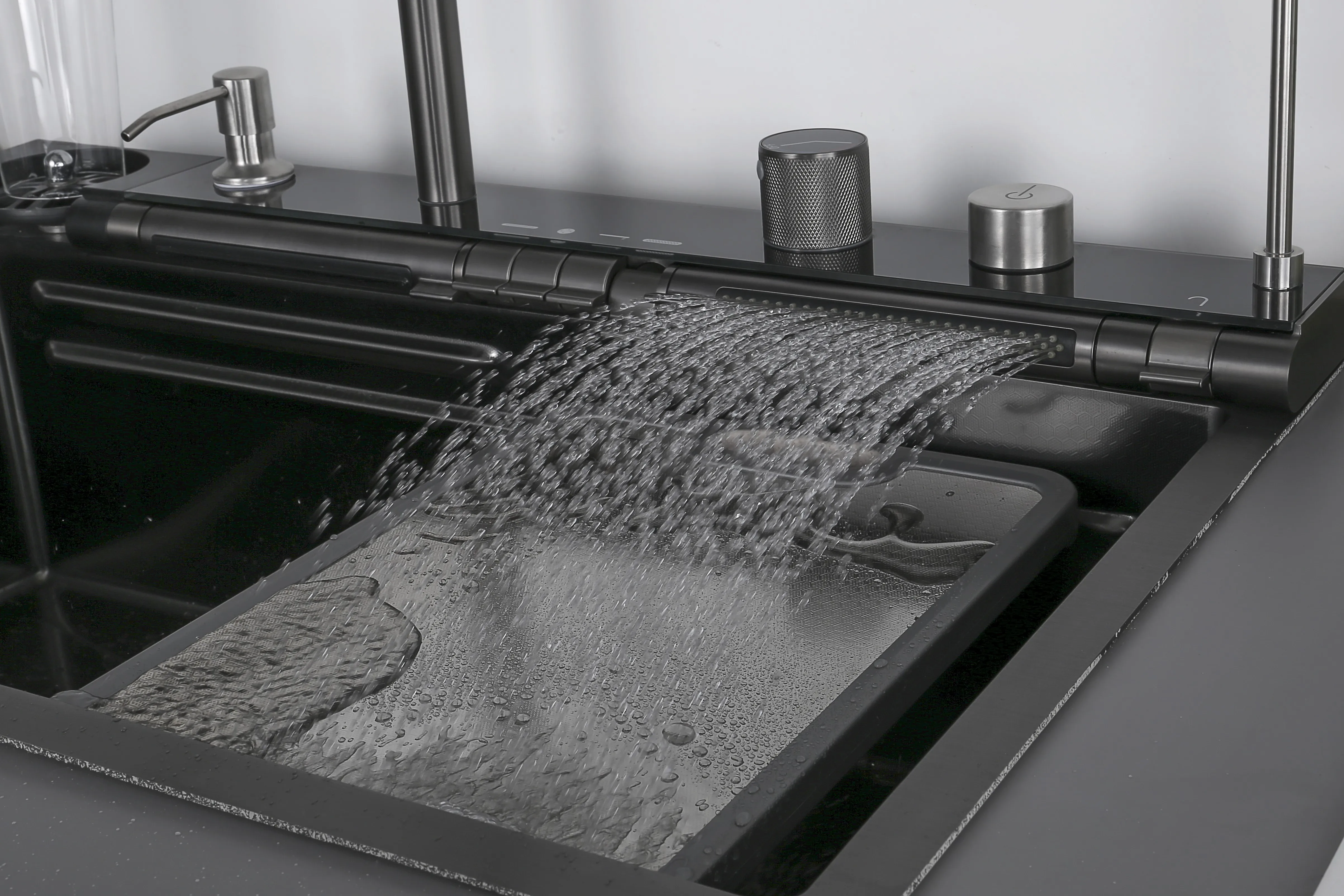 モダンなスマートキッチンシンク、手作りステンレス製シンク、多機能ウォーターフォール洗面台