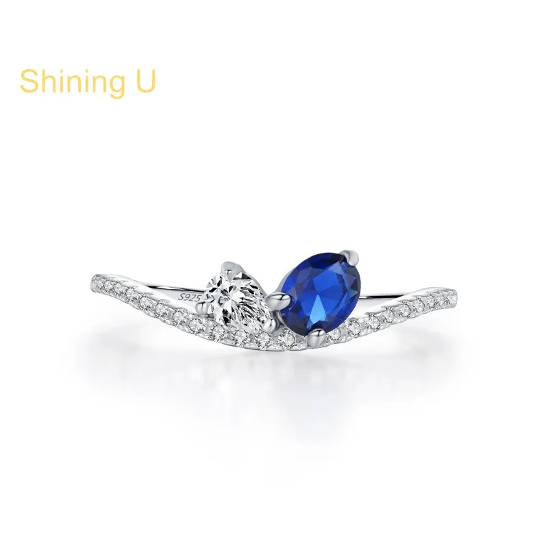 

Shining U 925 Sterling Silver Oval Sapphire Ring for Women Fine Jewelry Spring