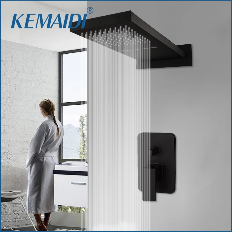 

KEMAIDI Matte Black Shower Faucet Set 2 ways Control Mixer Bathroom Shower Set Rainfall & Waterfall Shower Head Faucet Set