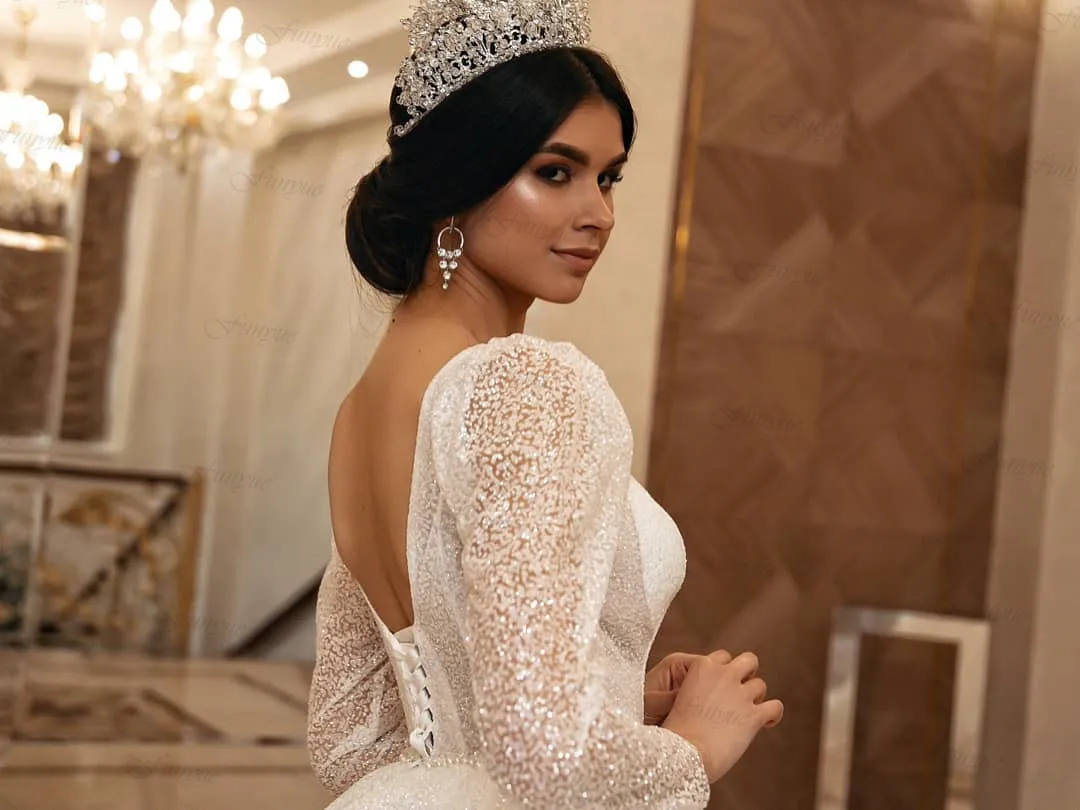 Dubai Luxus Brautkleid Glitzer Pailletten Langarm Arabisch Braut Ballkleider für Frauen 2023 Braut Vestidos de Novia