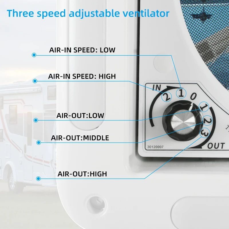OEM 14 Inch 340 mm Manual Control 12V 3 Speed Adjustable with Light Emitting Diode Light UV Resistant RV RV Camper Vent