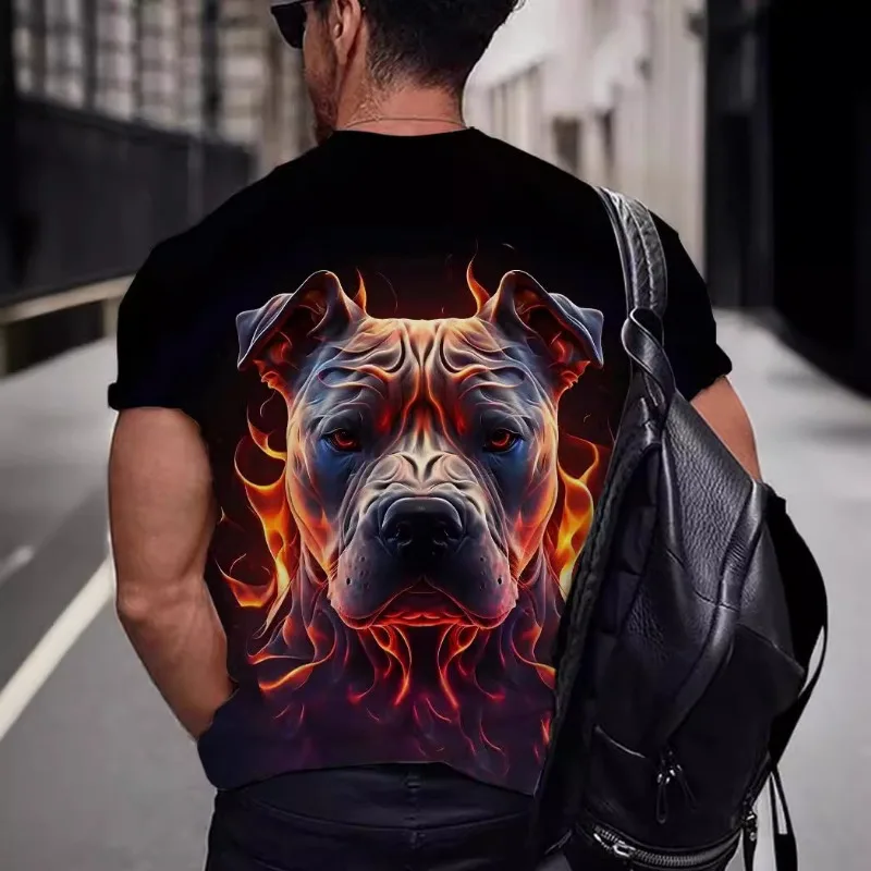 

2025 new summer streetwear 3D digital printed fierce dog graphic T-shirt loose sports short sleeved casual T-shirt for men